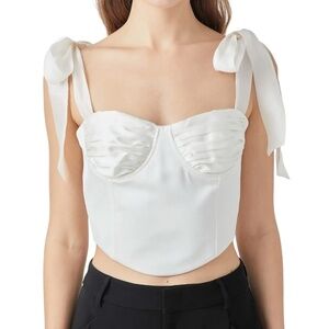 Étophe Studios White Silky Corset Bow Tie Top Size S Urban Outfitters